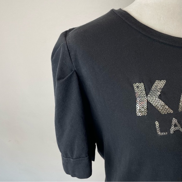 Karl Lagerfeld Women’s Metallic Sequins Logo Puffed Short Sleeve Shirt Size M - Picture 3 of 9